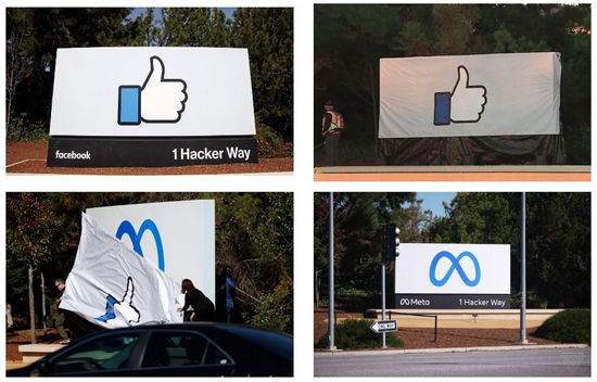 Facebook 矽谷總部更換公司圖标與名字，圖片來(lái)自于(yú) Twitter